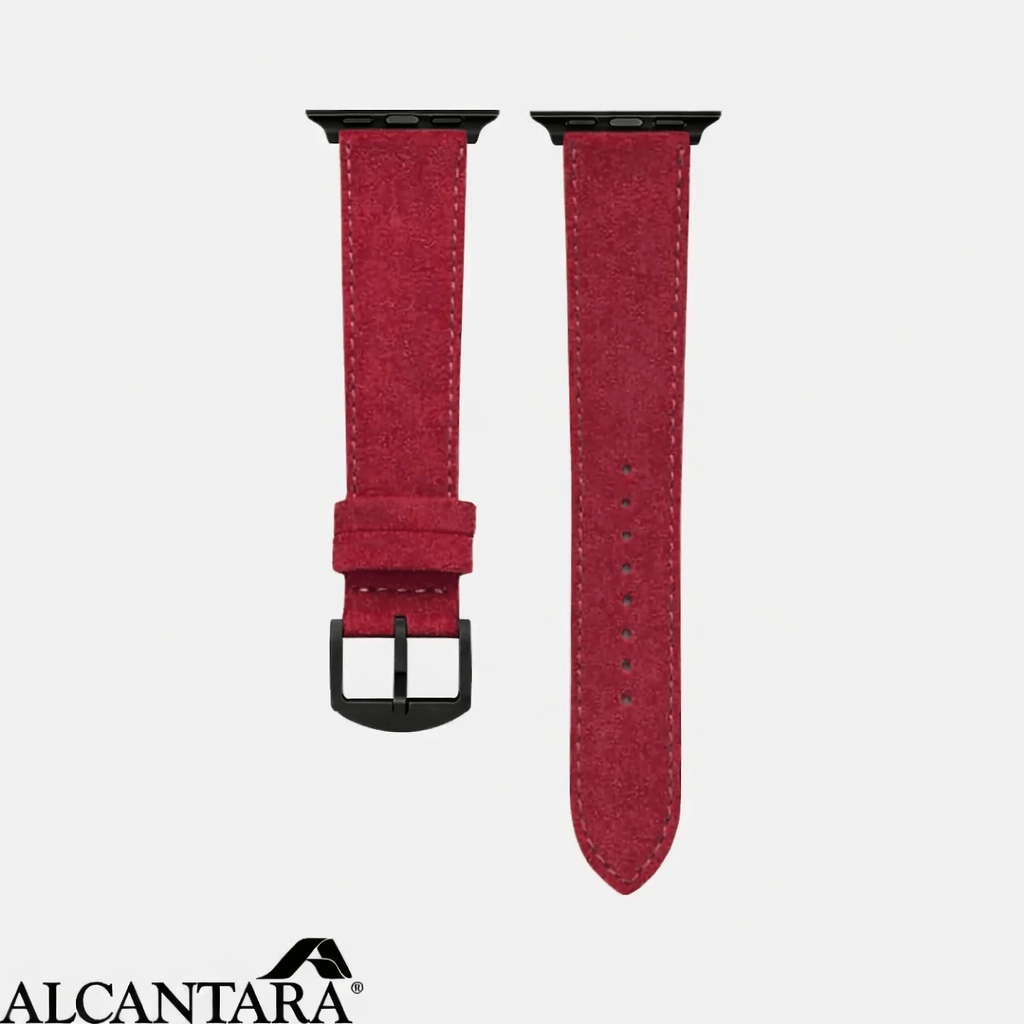 Alcantara – Apple Watch Armband in Rot, stilvoller roter Uhrrem, perfekt für jede Gelegenheit.