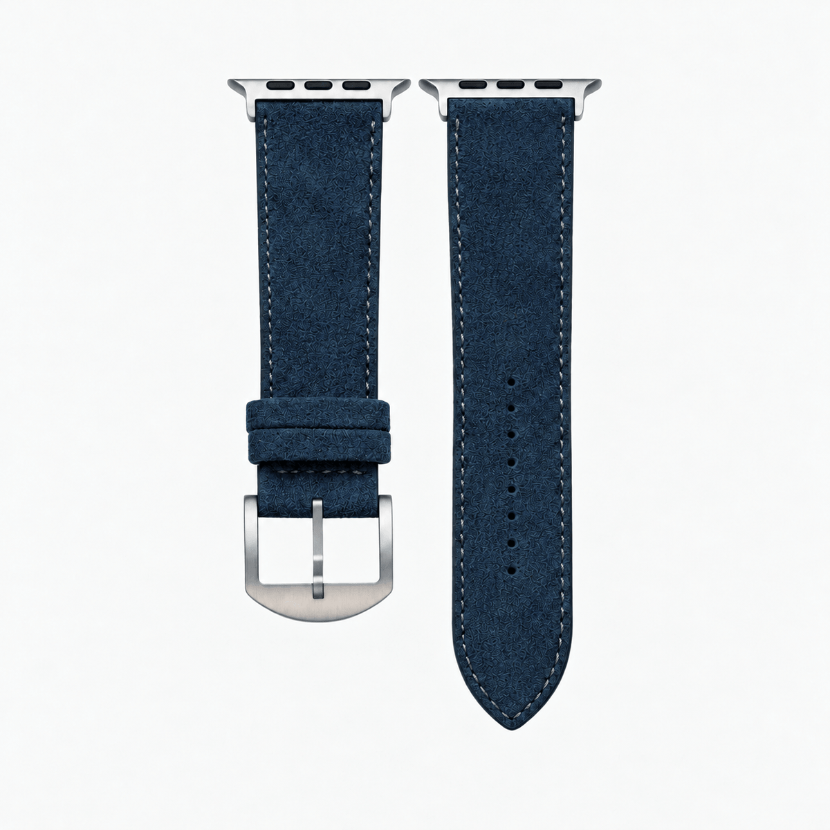 Alcantara – Apple Watch Armband in Blau, hochwertiges Apple Watch Armband, Luxus, echt Titan, M-Länge, modernes Design.
