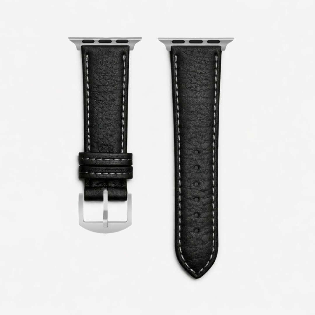 Apple Watch Stierlederarmband Torro Modern Schwarz aus hochwertigem spanischem Leder, elegant und langlebig, perfekt für jedes Outfit.