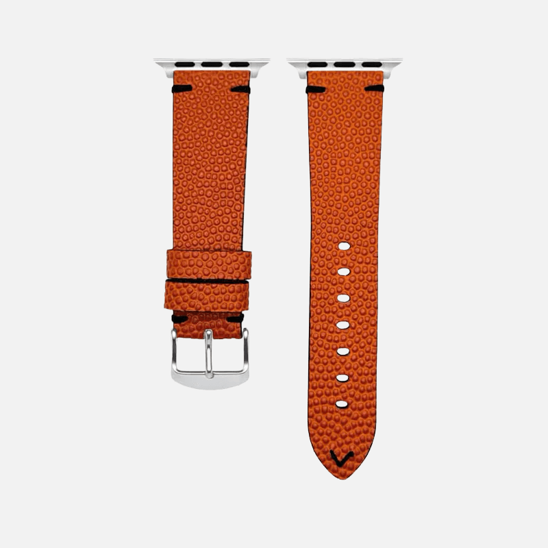 Courtside – Handgefertigt aus original Horween Basketballleder in orange, Armbandansicht, inspiriert von NBA-Basketbällen, robust und exquisit.