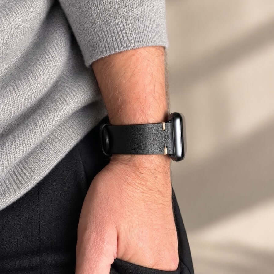 Hunter Apple Watch Armband Leder Schwarz