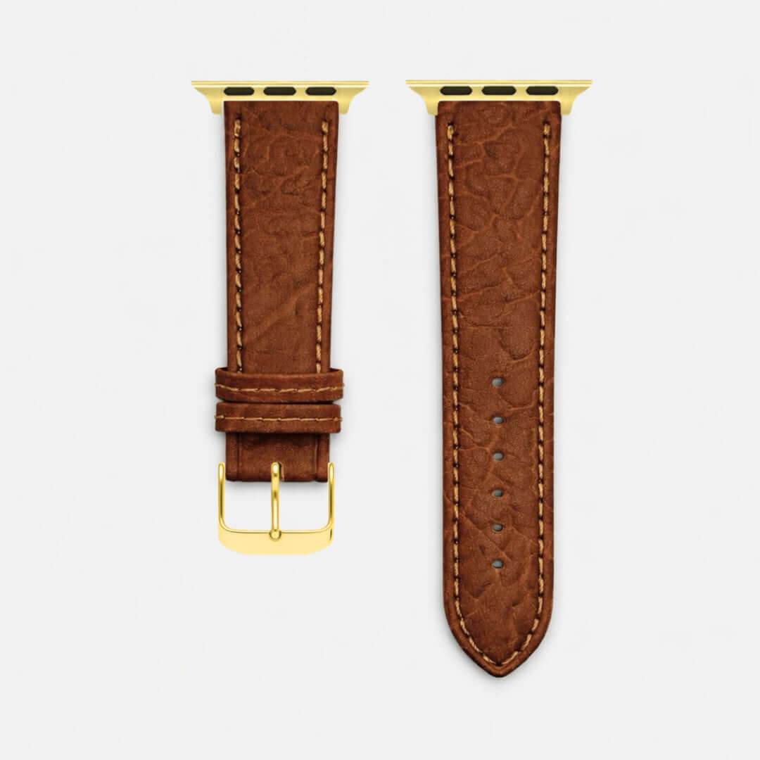 Apple Watch Stierlederarmband Torro Modern Hellbraun, handgefertigt aus spanischem Leder in Deutschland, beige Gürtelschließe.