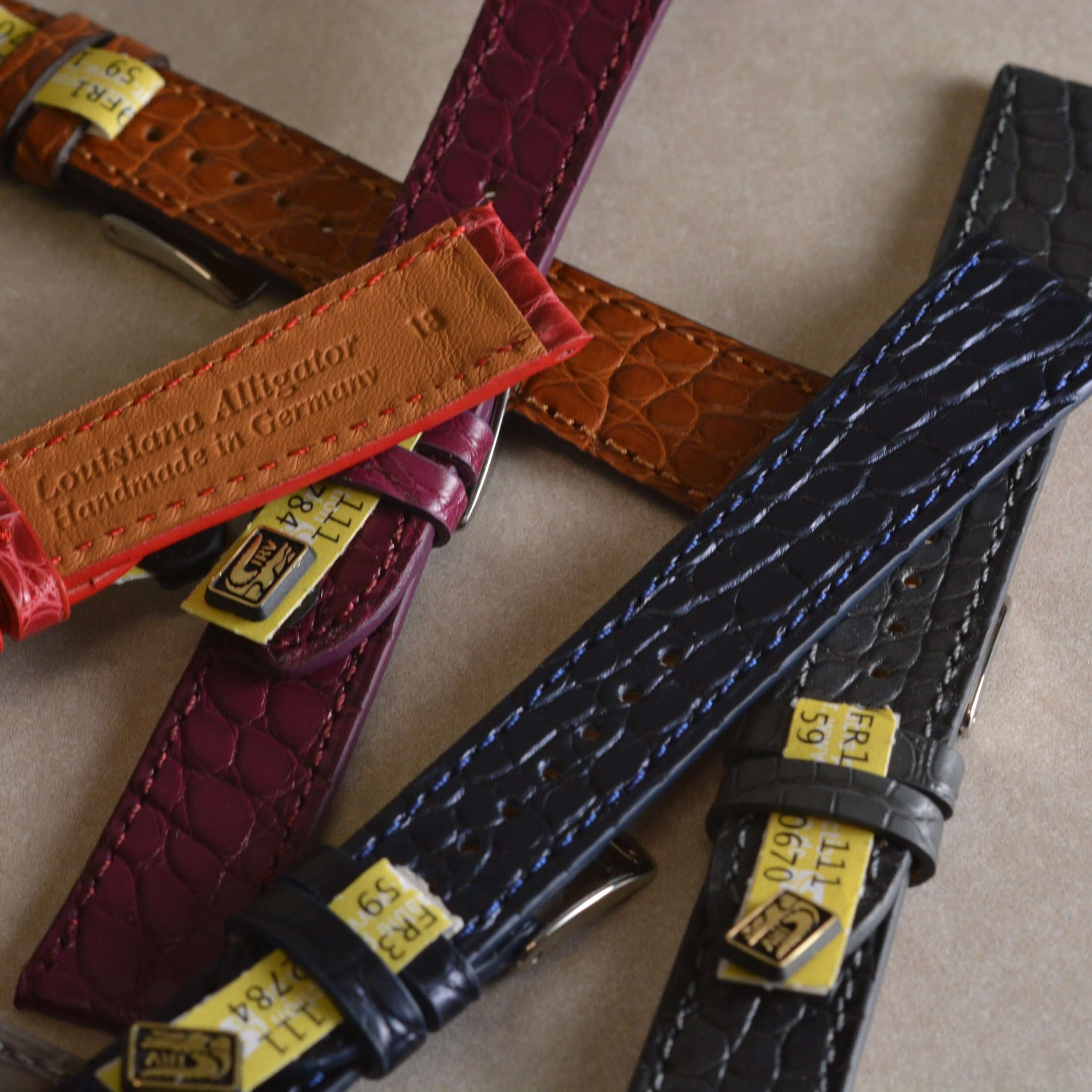 New Orleans – Flaches Uhrenarmband aus Louisiana-Alligatorleder kurze Länge 18mm, luxuriös und passend für Cartier-Uhren.