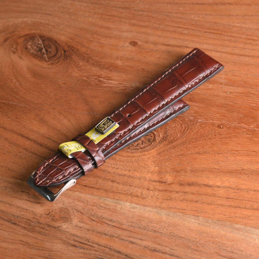 Luxus Alligator Uhrenarmband, 20/19 mm, Louisiana Alligator mit echt FKM Kautschuk Unterleder, Handwerkskunst, Restposten Angebot