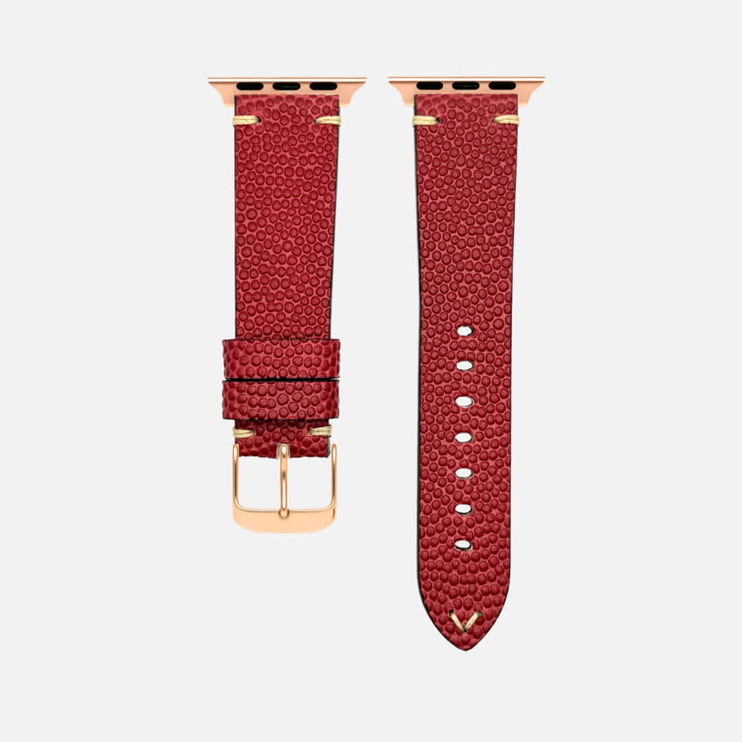 Wilson – Handgefertigt aus original Horween Footballleder Armbanduhrband in Rot mit goldener Schnalle