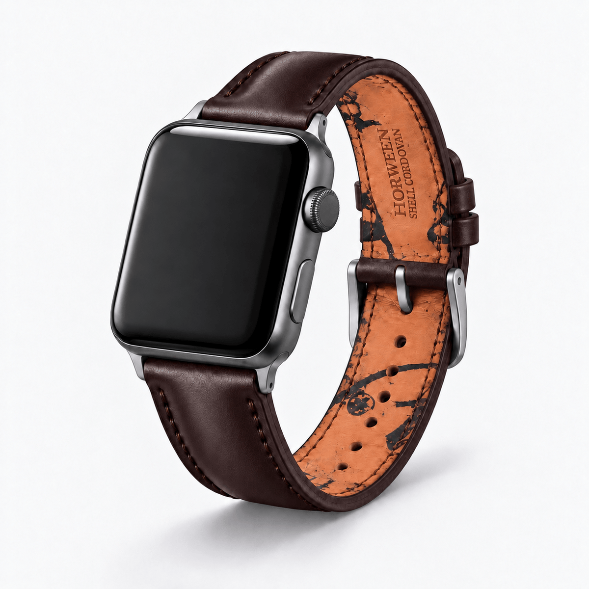 Apple Watch Armband Luxus aus Horween Shell Cordovan in Oxblood, hochwertiges Leder, stilvolles Design, komfortable Passform.