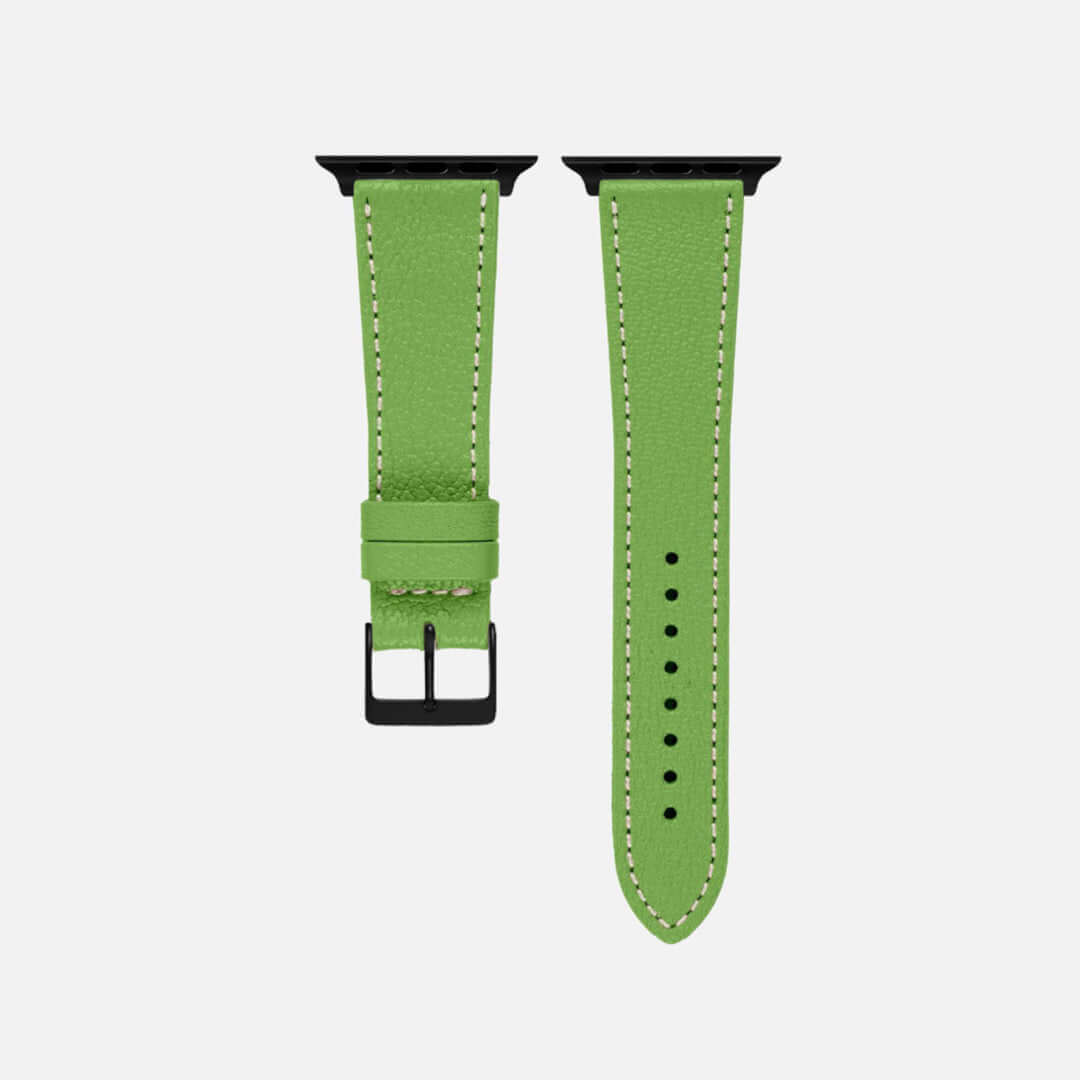 Hellgrünes kurzes Apple Watch Armband- Biarritz, handgefertigt mit französischem Leder, modernes Design, auffällige Farbe.