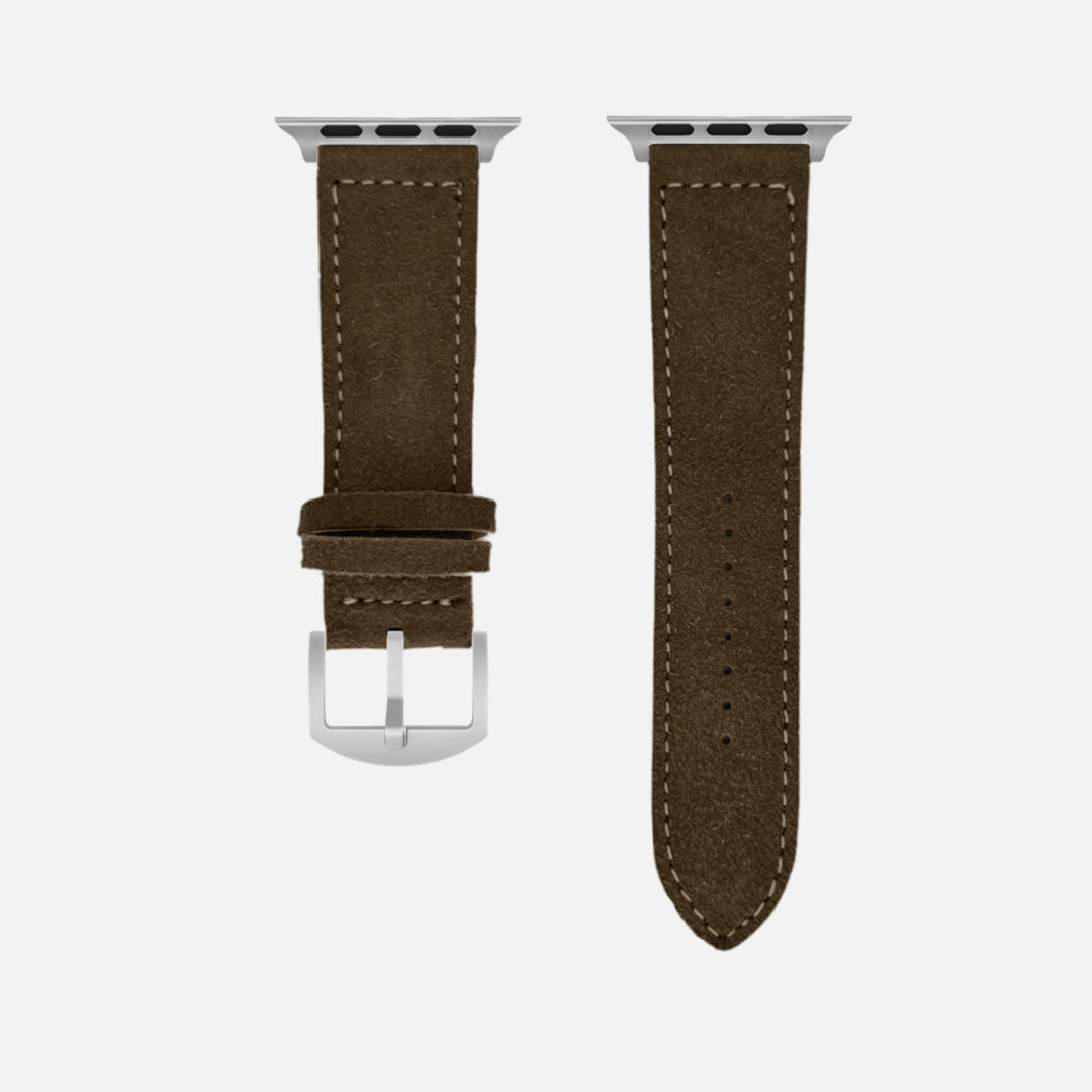 Olivebraun 24mm Apple Watch Ultra Lederhosen Armband – aus altsämisch gegerbtem Hirschleder, robustes Design und hochwertige Verarbeitung.