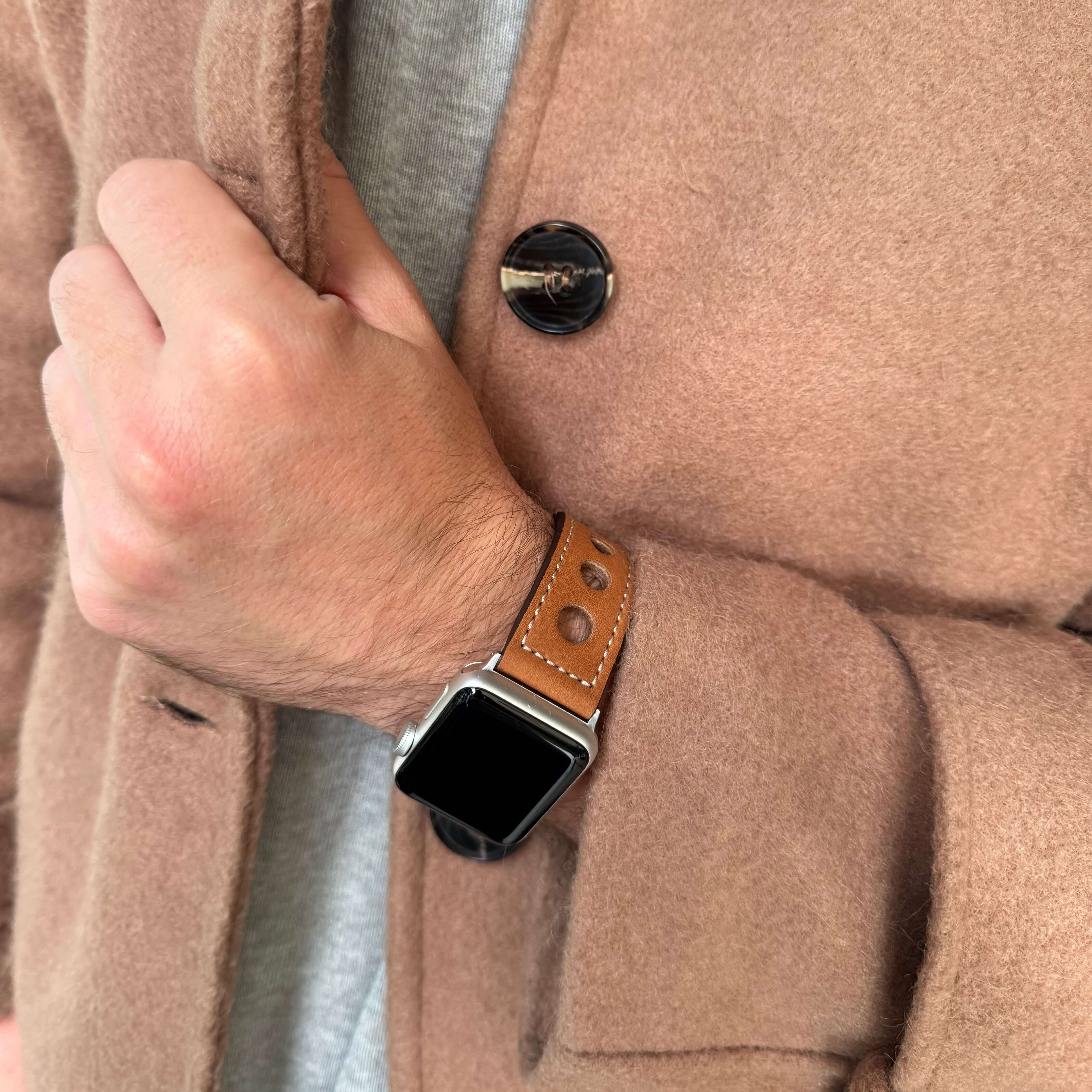 Cognac Rallye Apple Watch Panerai-style leather strap