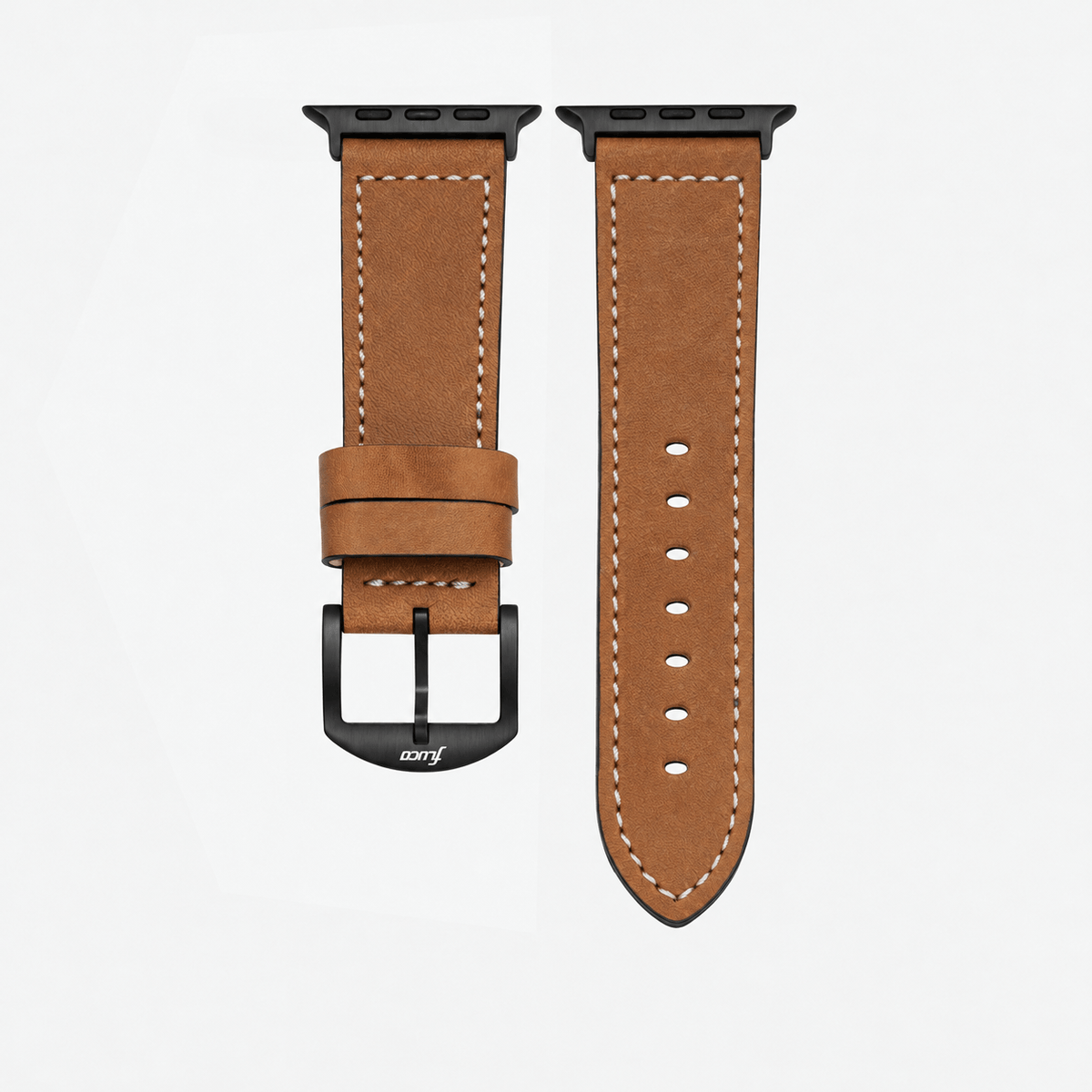 Saddle – Handgefertigtes Lederarmband passend für Apple Watch in Hellbraun mit schwarzer Hardware.