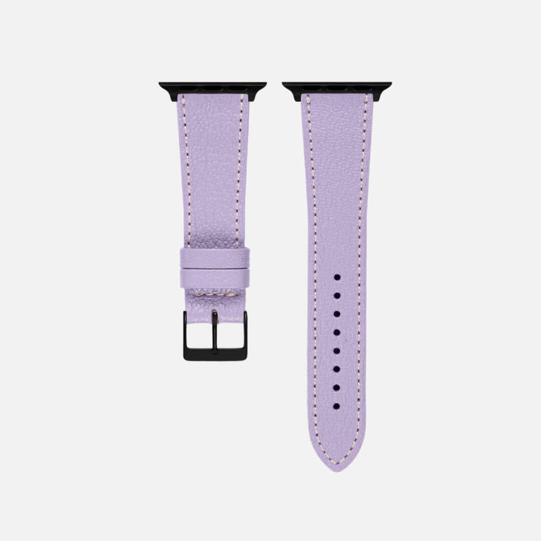 Flieder kurzes Apple Watch Armband- Biarritz aus Leder, einzigartige Struktur, zarter Fliederton, stilvolles Design für feminine Eleganz.