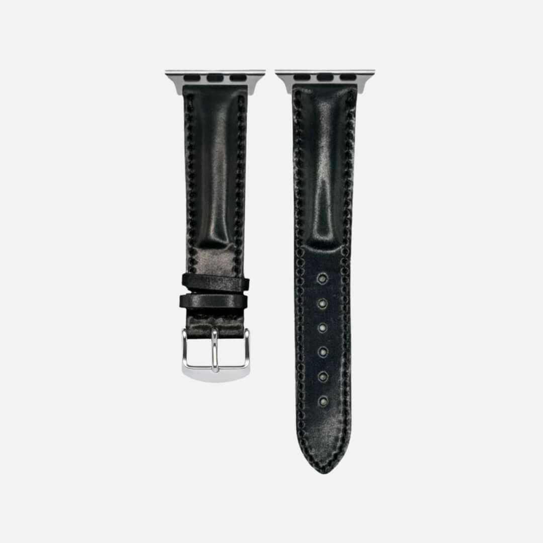 Luxurious Apple Watch Armband aus Horween Cordovan leather in black, showcasing exceptional craftsmanship and premium design.