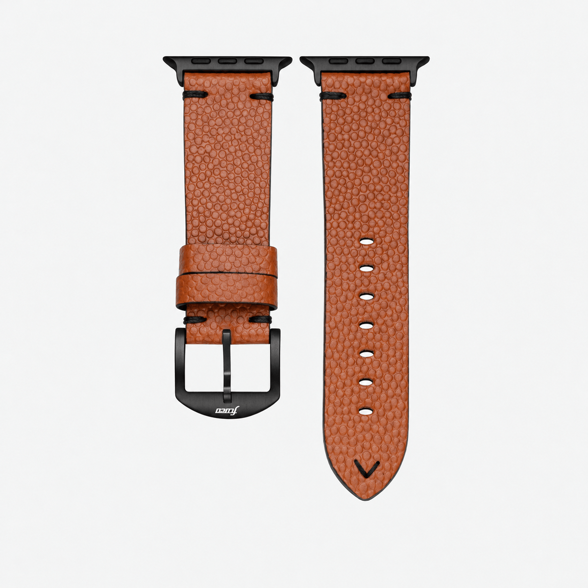 Courtside – Handgefertigt aus original Horween Basketballleder, braunes Lederarmband mit schwarzer Hardware.