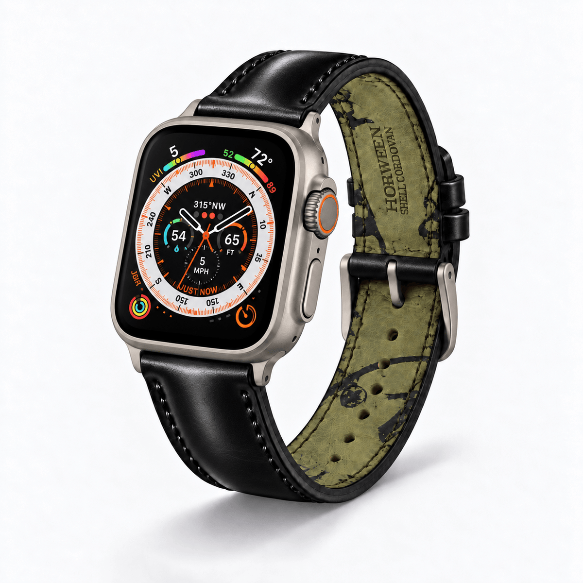 Apple Watch strap luxury made of Horween Shell Cordovan in black