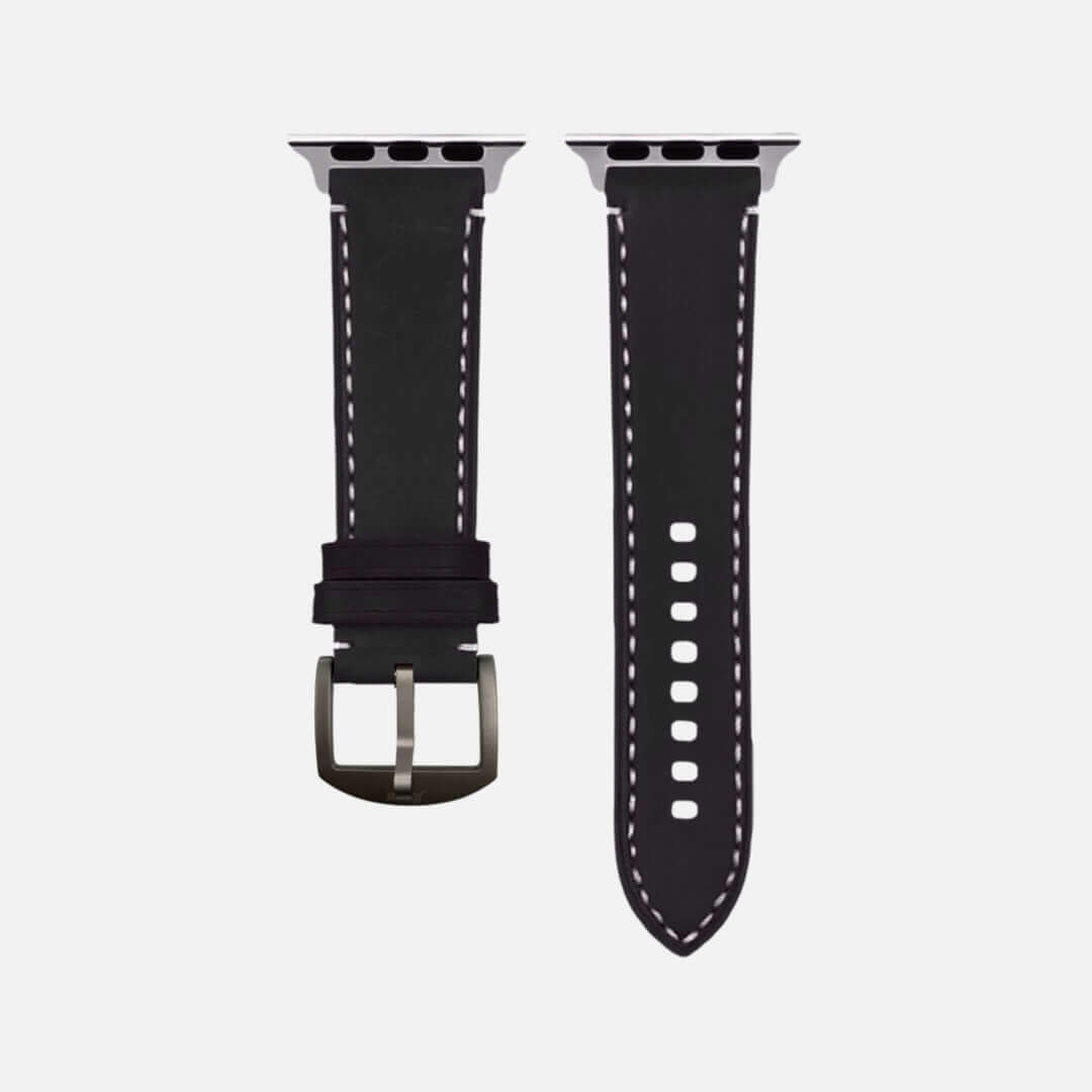 Apple Watch Ultra Lederarmband – Schwarz, extra breit 24 mm, pflanzlich gegerbtes Bio-Leder, schwarze Farbe, hochwertige Qualität.