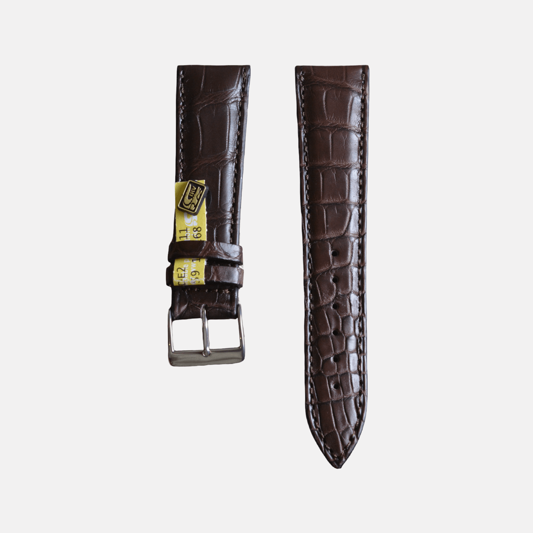 Louisiana Alligator Uhrenarmband 21mm, cognac color, handcrafted from belly leather, 21/18mm size, luxury strap.