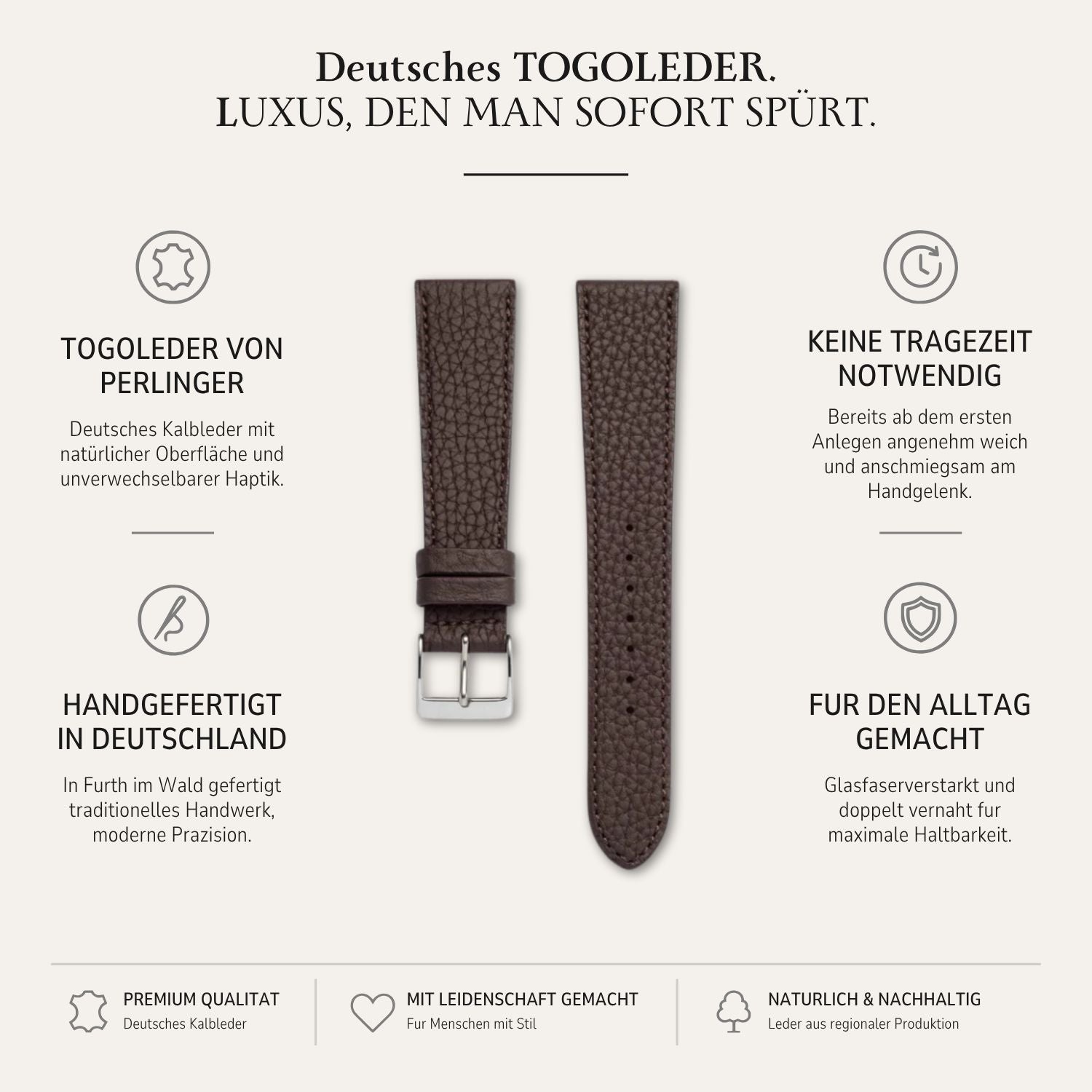 Deauville – Watch strap made of Togo leather