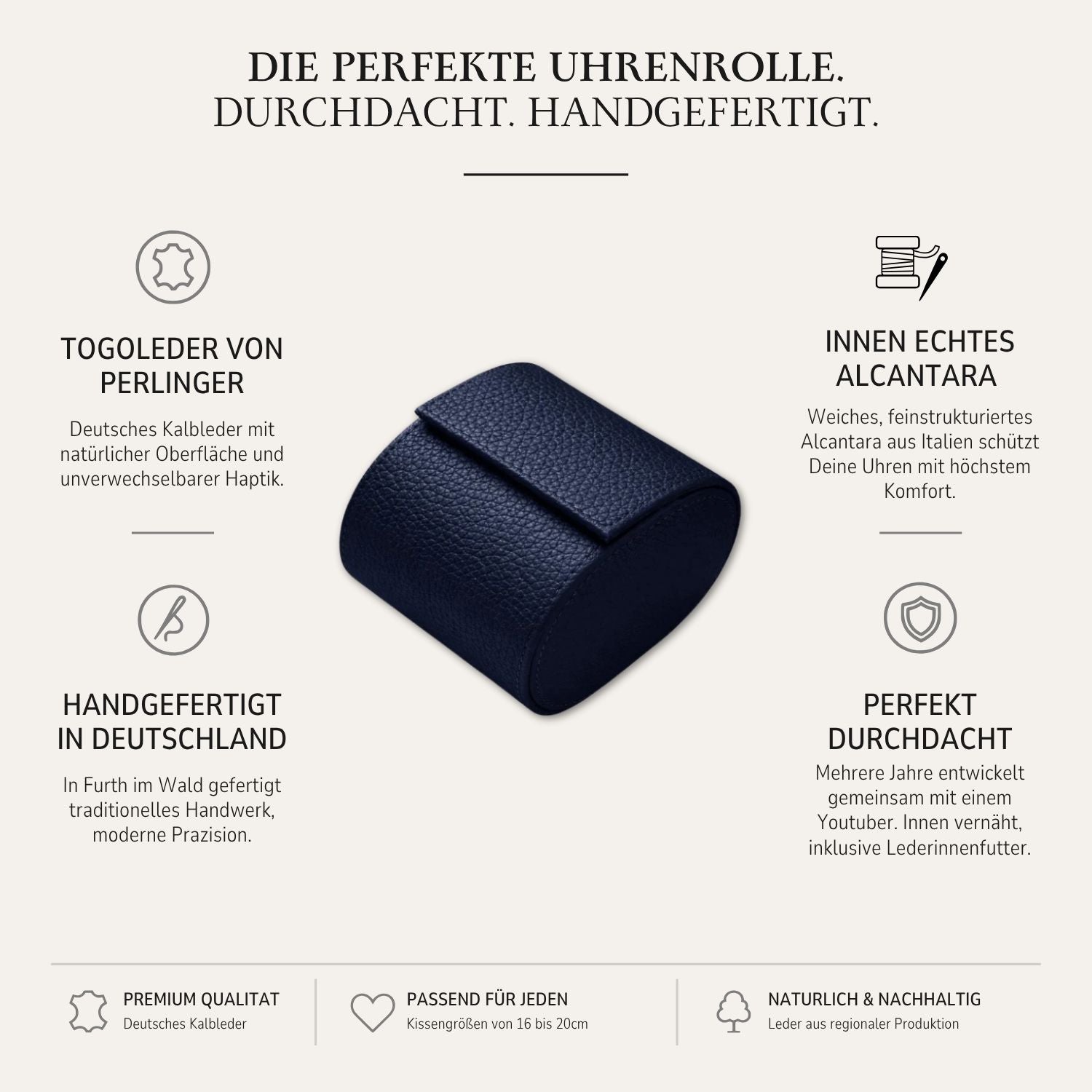 Watch roll for one watch Signature – High-quality German Togo leather