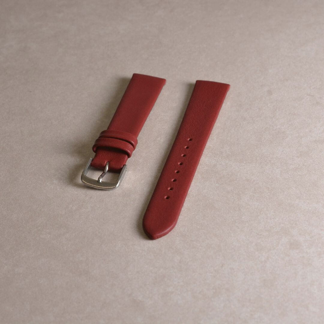 Junis - Kalbleder-Uhrenarmband 17mm – passend für Junghans Uhren, glattes rotes Lederarmband mit Schnalle