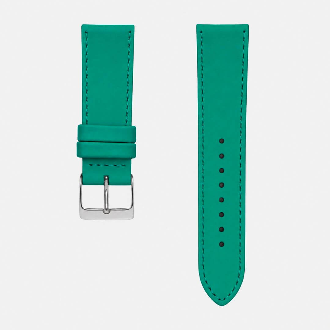 Swift – Uhrenarmband aus italienischem Swift Leder in türkisgrün mit Edelstahlverschluss.