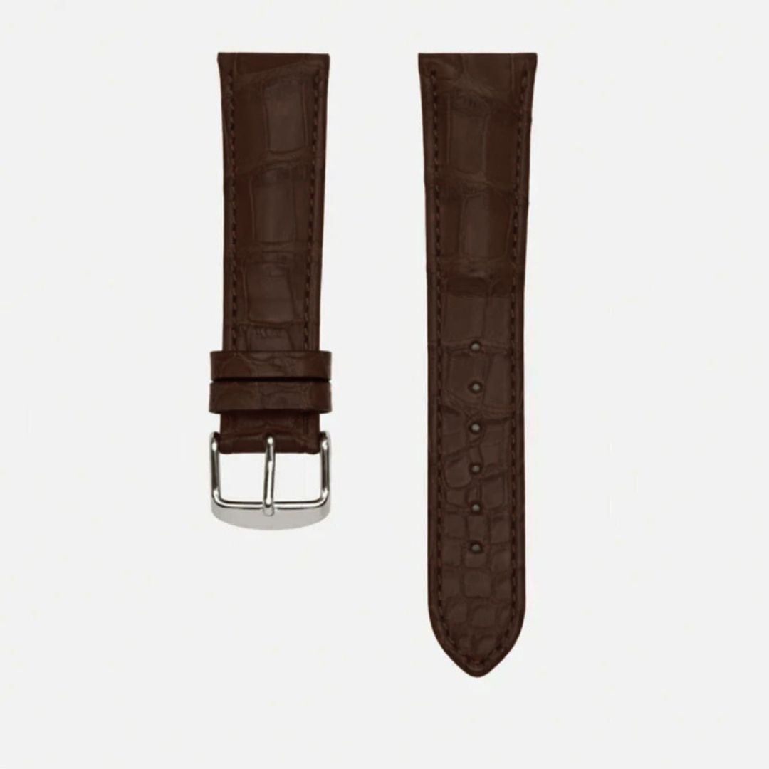 Full Cut bombiert – Armband aus vollflächigem Louisiana-Alligatorleder in Braun, hochwertiges Uhrenarmband.