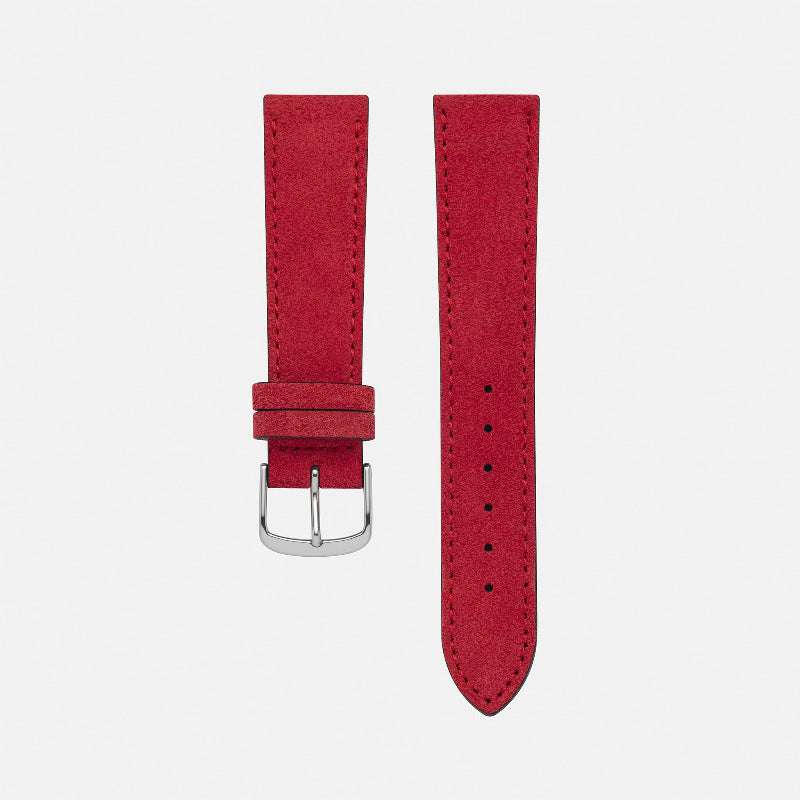 Rotes Velourleder-Uhrenarmband mit Edelstahlschließe von FLUCO.