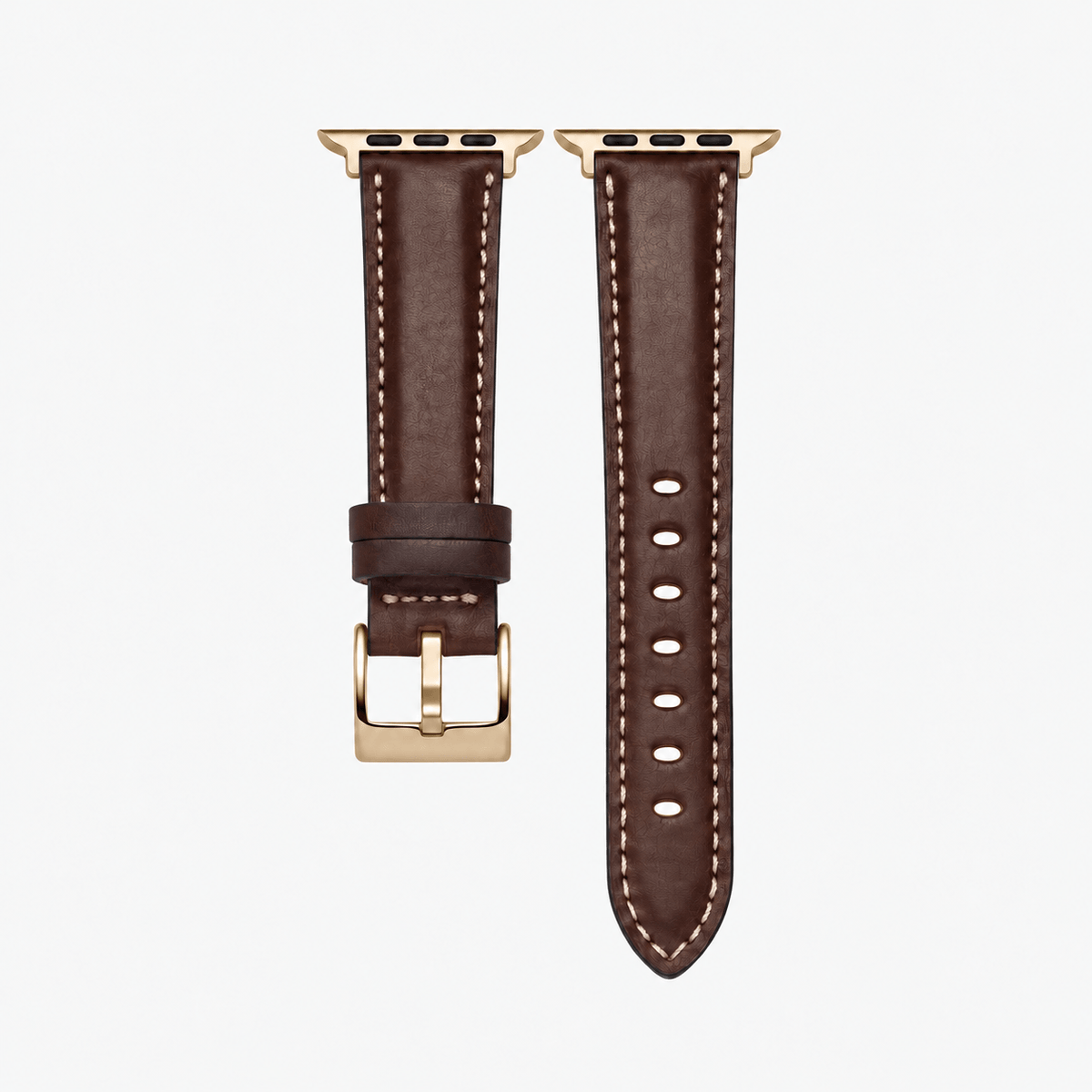 Apple Watch Lederarmband Casablanca – Dunkelbraun aus italienischem Rindleder mit goldener Hardware.