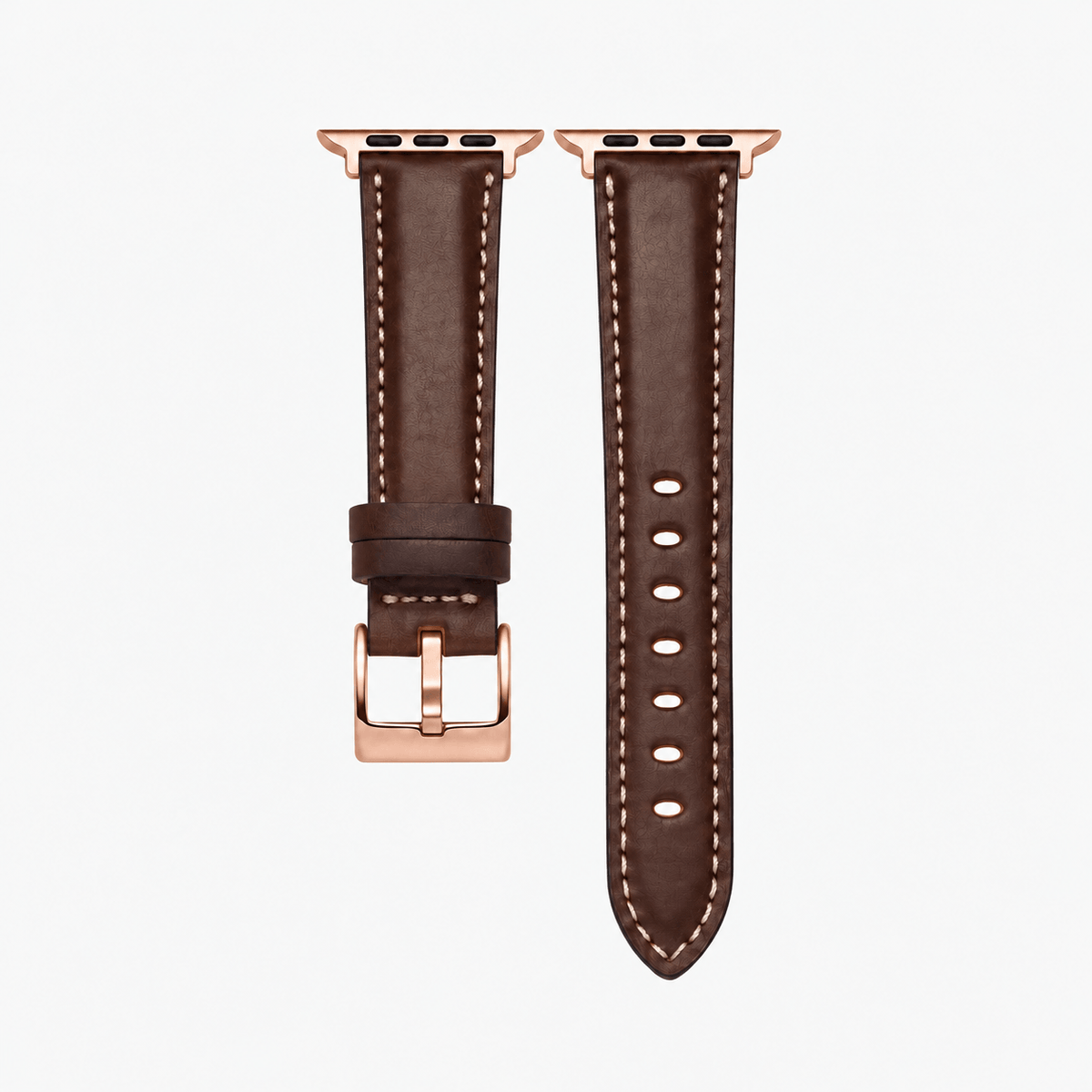 Apple Watch Lederarmband Casablanca – Dunkelbraun, M, aus kräftigem Rindleder mit rosegoldener Hardware.