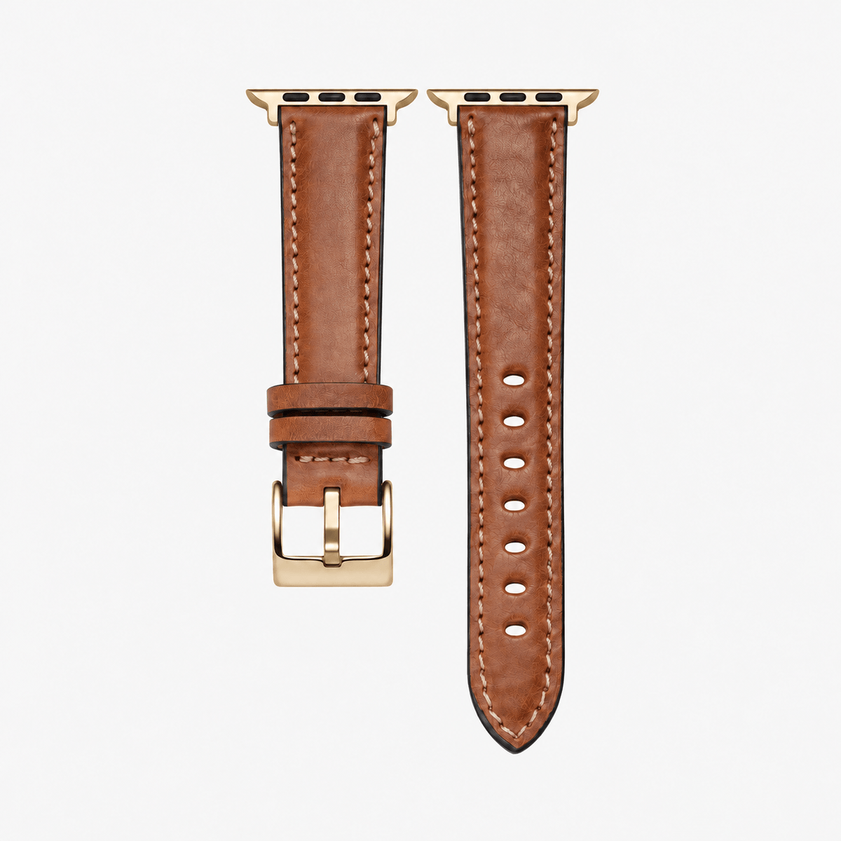 Apple Watch Lederarmband Casablanca – Hellbraun: hochwertiges hellbraunes Lederarmband mit goldfarbener Hardware.