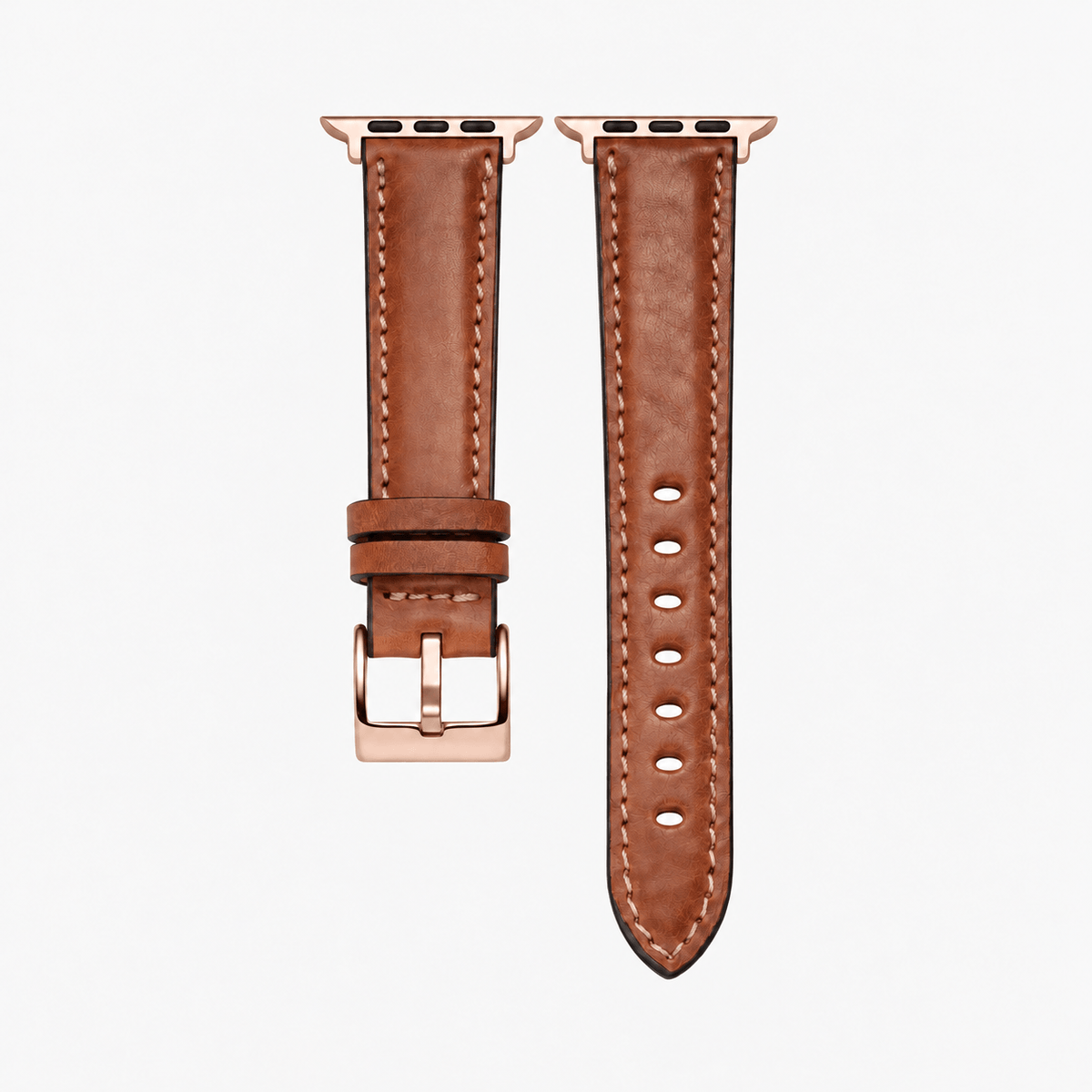 Apple Watch Lederarmband Casablanca – Hellbraun in hellbraunem italienischen Rindleder mit rosegoldener Hardware.