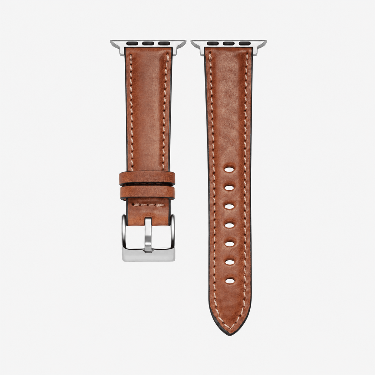 Apple Watch Lederarmband Casablanca – Hellbraun in hellbraunem italienischem Rindleder mit silberner Hardware.