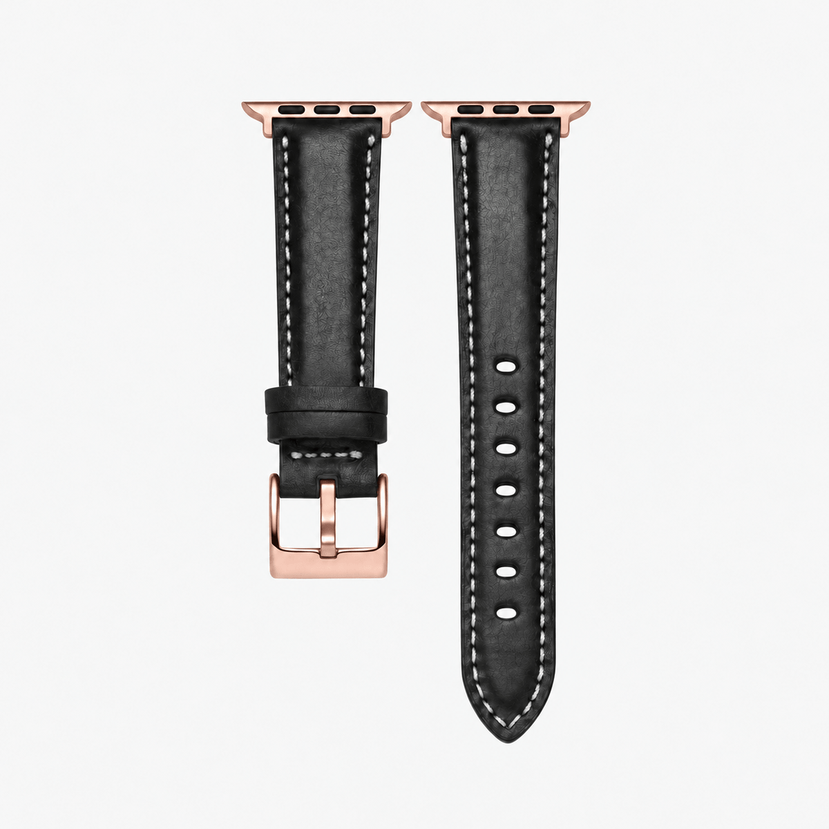 Apple Watch Lederarmband Casablanca – Schwarz aus italienischem Rindleder mit rosegoldener Hardware, Länge M.