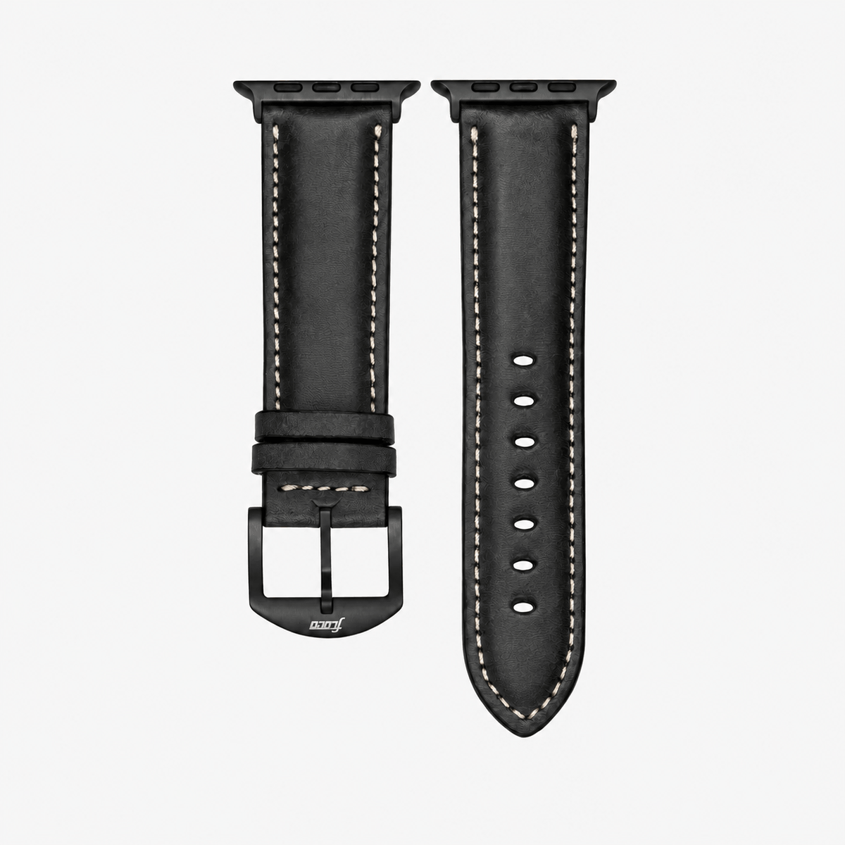 Apple Watch Lederarmband Casablanca – Schwarz aus bio gegerbtem italienischem Leder mit rustikalem Design und schwarzer Hardware.