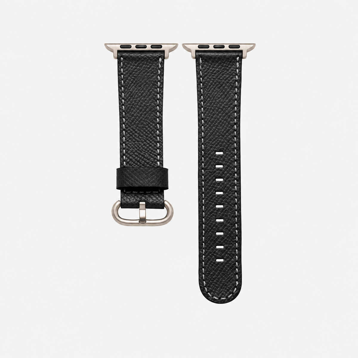 Luxuriöses Apple Watch Lederarmband Damen Cupertino Schwarz, aus schwarzem Epsom Kalbleder, elegantes Design.