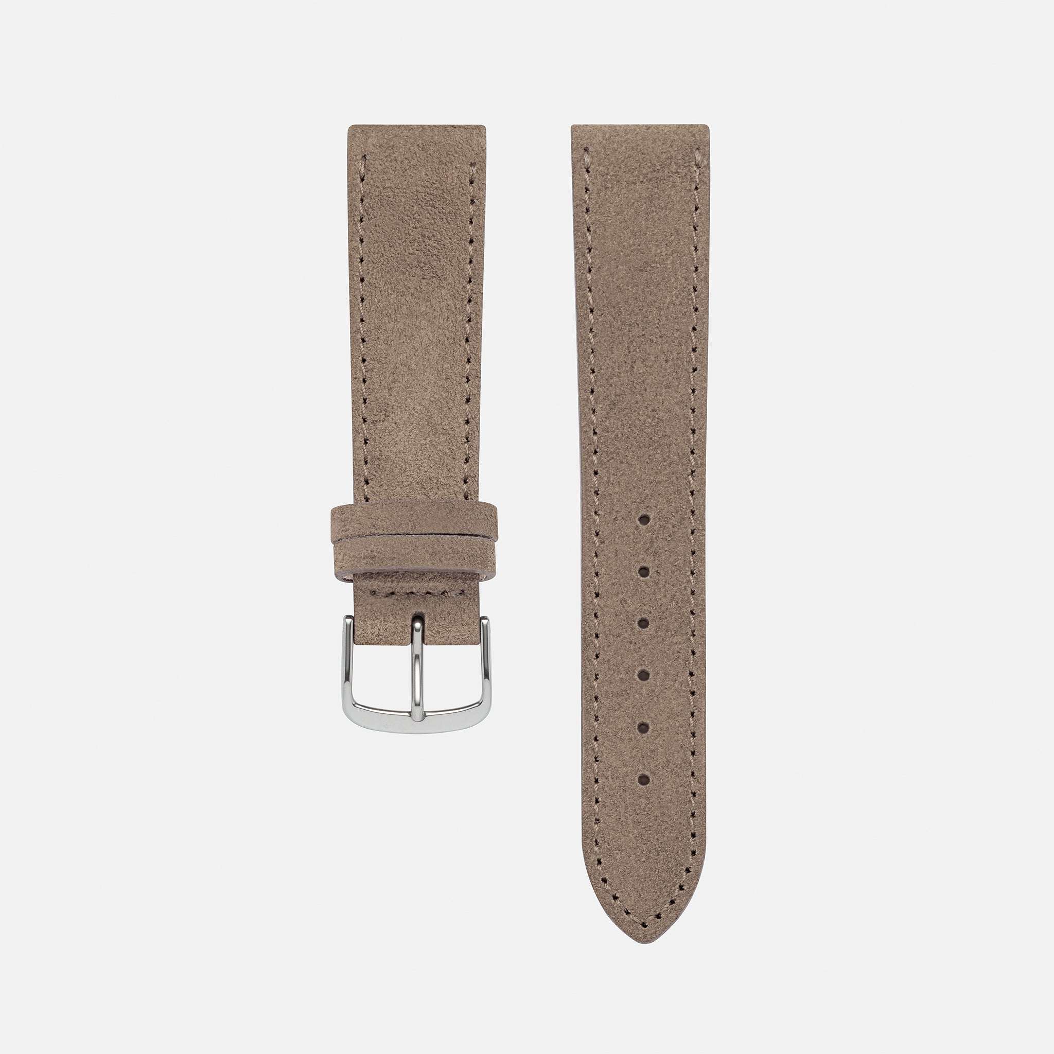 Beiges Nizza Velourslederarmband, hochwertiges und weiches Uhrenarmband aus Veloursleder, freigestellt vor neutralem Hintergrund.