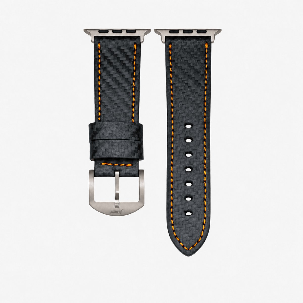 Bergwerk Carbon Orange – Apple Watch Band mit hochwertiger LederCarbon-Struktur aus echtem Rindleder und Titan-Hardware.