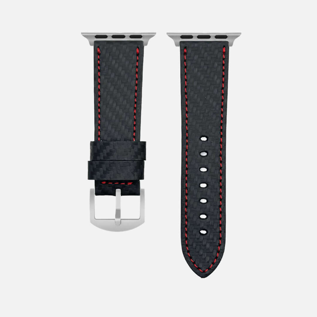 Bergwerk Carbon Rot – Apple Watch Band mit hochwertiger LederCarbon-Struktur, handgefertigt aus echtem Rindleder, Carbon-Optik