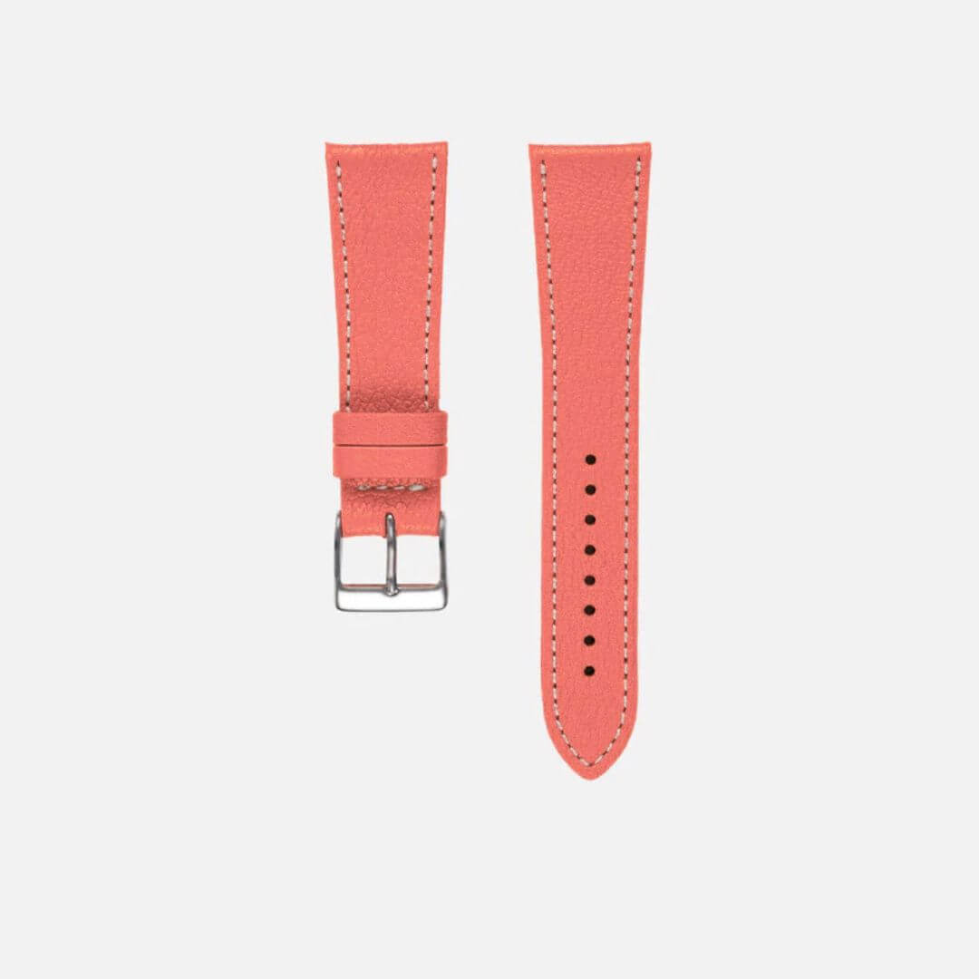 Biarritz kurzes Leder Uhrenarmband in elegantem Rot, handgefertigt aus feinstem französischen Leder von Alran mit einzigartiger Maserung.