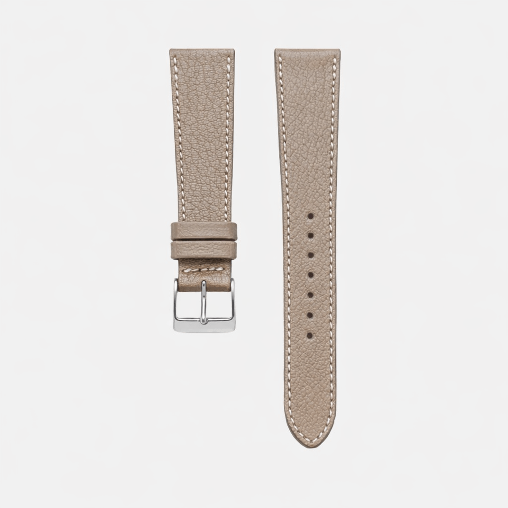 Biarritz – Uhrenarmband aus französischem Ziegenleder in elegantem Beige mit feiner Struktur.