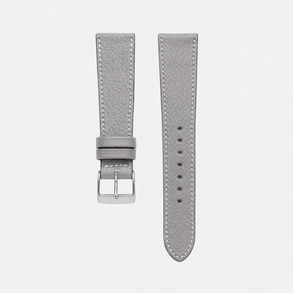 Biarritz – Uhrenarmband aus französischem Ziegenleder in Grau mit feiner genarbter Struktur, gefertigt von Alran und Haas.