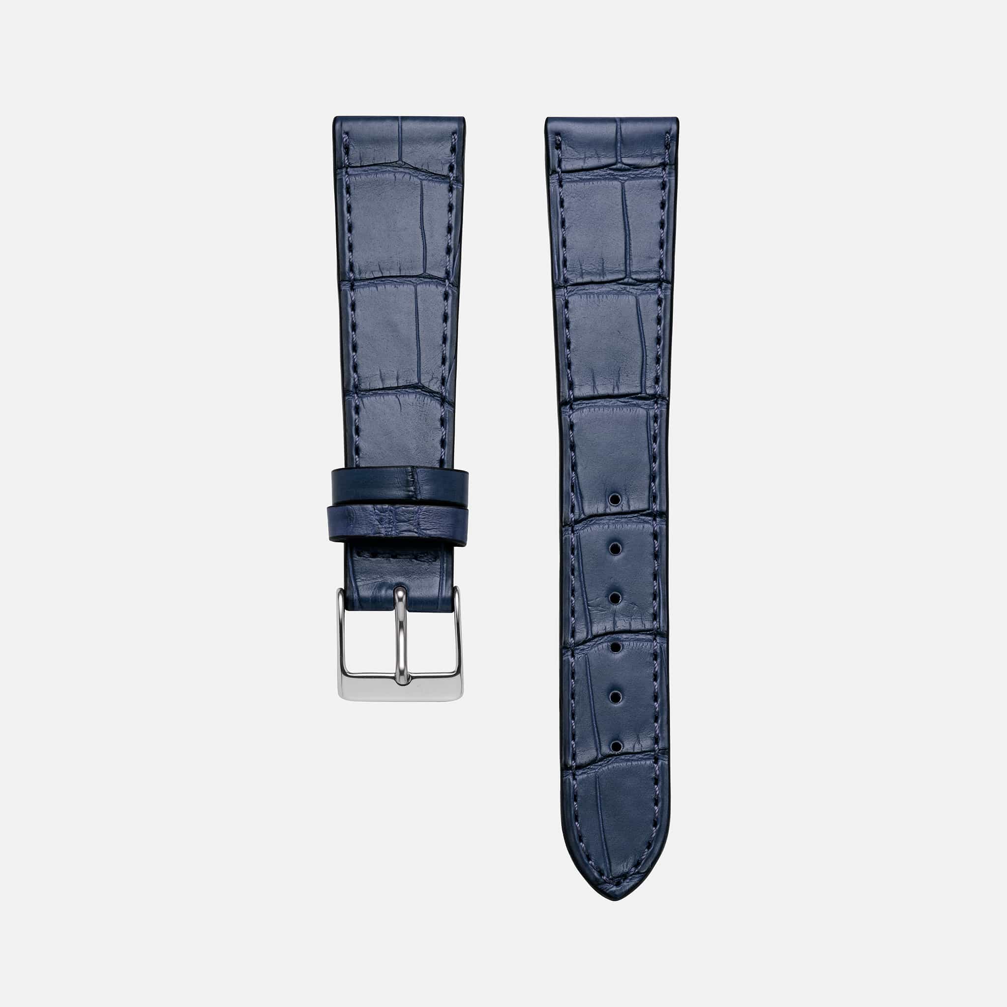 Blaues Fluco Alligatorleder Uhrenarmband – Strapazierfähiges, glänzendes Alligatorlederarmband in Blau, Made in Germany, ideal für luxuriöse und sportliche Zeitmesser wie die Heuer Autavia