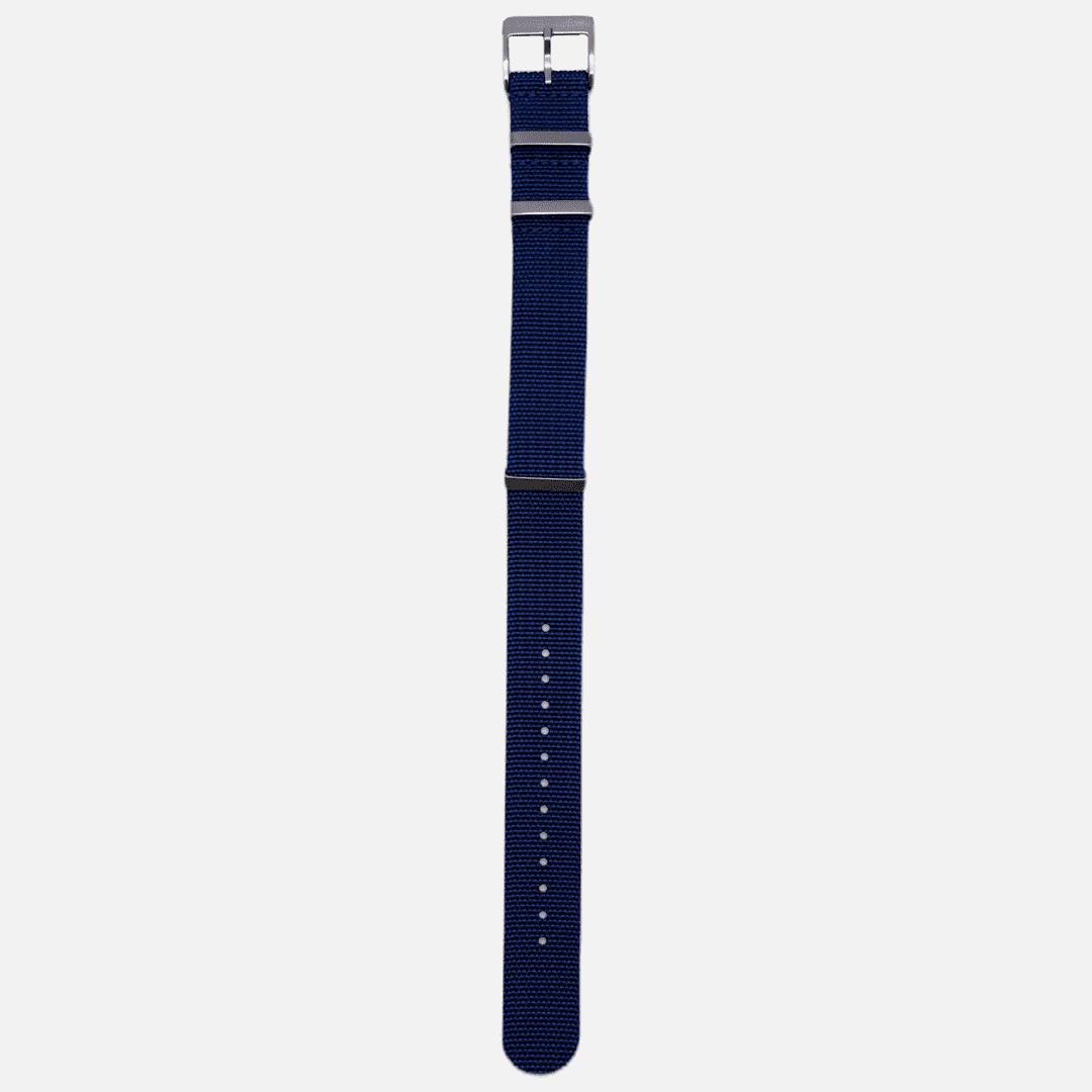 Blaues NATO Band mit Fluco Logo – Strapazierfähiges, hochwertiges NATO Band in Blau, mit Fluco Logo, ideal für sportliche und luxuriöse Zeitmesser