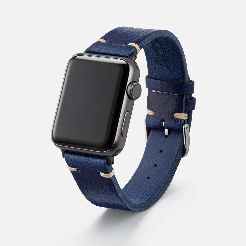 Stylisches Apple Watch Armband Leder Herren in Blau, ideal für die Apple Watch Series 1–10 und Ultra 1 & 2.