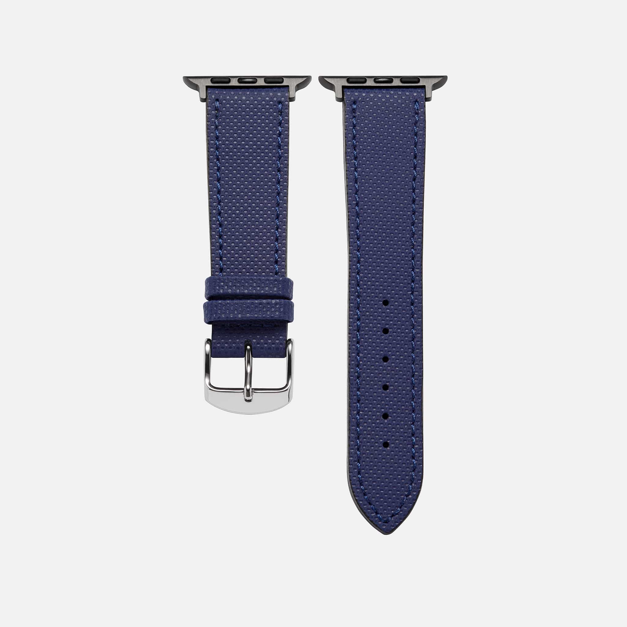 Blaues wasserfestes Rindleder-Armband für Apple Watch – Strapazierfähiges, wasserfestes Lederarmband, Freistelleransicht ohne Uhr, Made in Germany