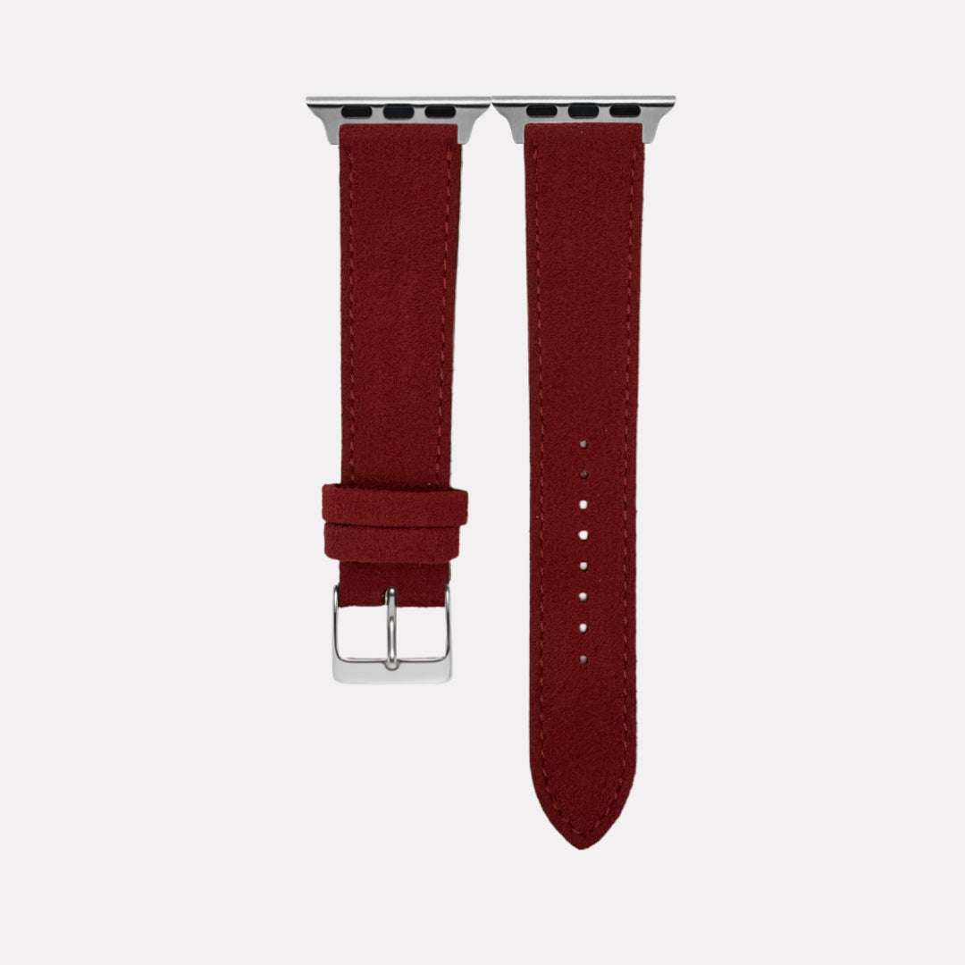 Bordeauxfarbenes Alcantara-Uhrenarmband für Apple Watch – Hochwertiges Mikrofaser-Armband, Freistelleransicht