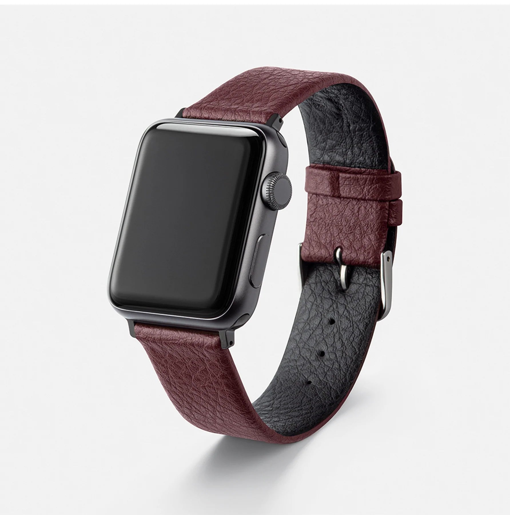 Bordeauxfarbenes veganes Weinleder-Armband für Apple Watch – Elegantes und nachhaltiges pflanzliches Lederarmband, Freistelleransicht