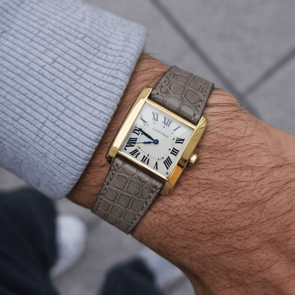 New Orleans – Flaches Uhrenarmband aus Louisiana-Alligatorleder kurze Länge 18mm, passend für Cartier, stilvoll und elegant.