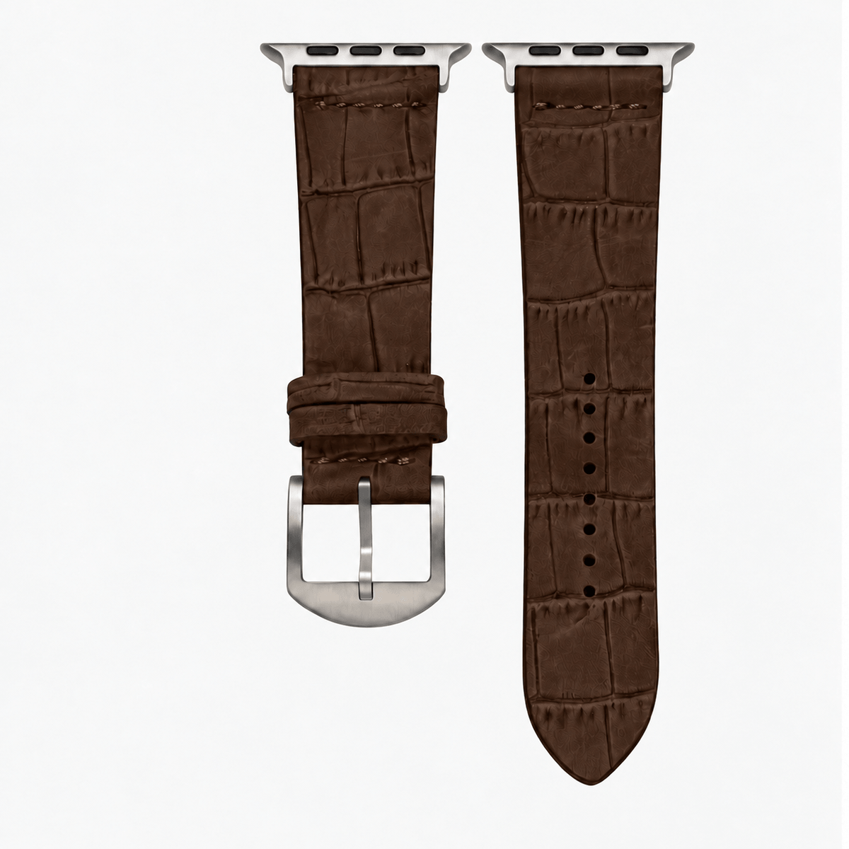Dakkar Dunkelbraun – 24 mm Apple Watch Ultra Lederarmband in Kroko-Optik mit Echt Titan Schnalle.