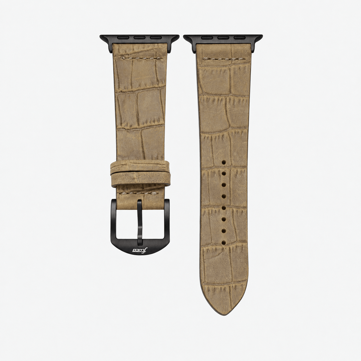 Dakkar Sand – 24 mm Apple Watch Ultra Lederarmband in Kroko-Optik mit Kroko-Prägung und schwarzer Schnalle.