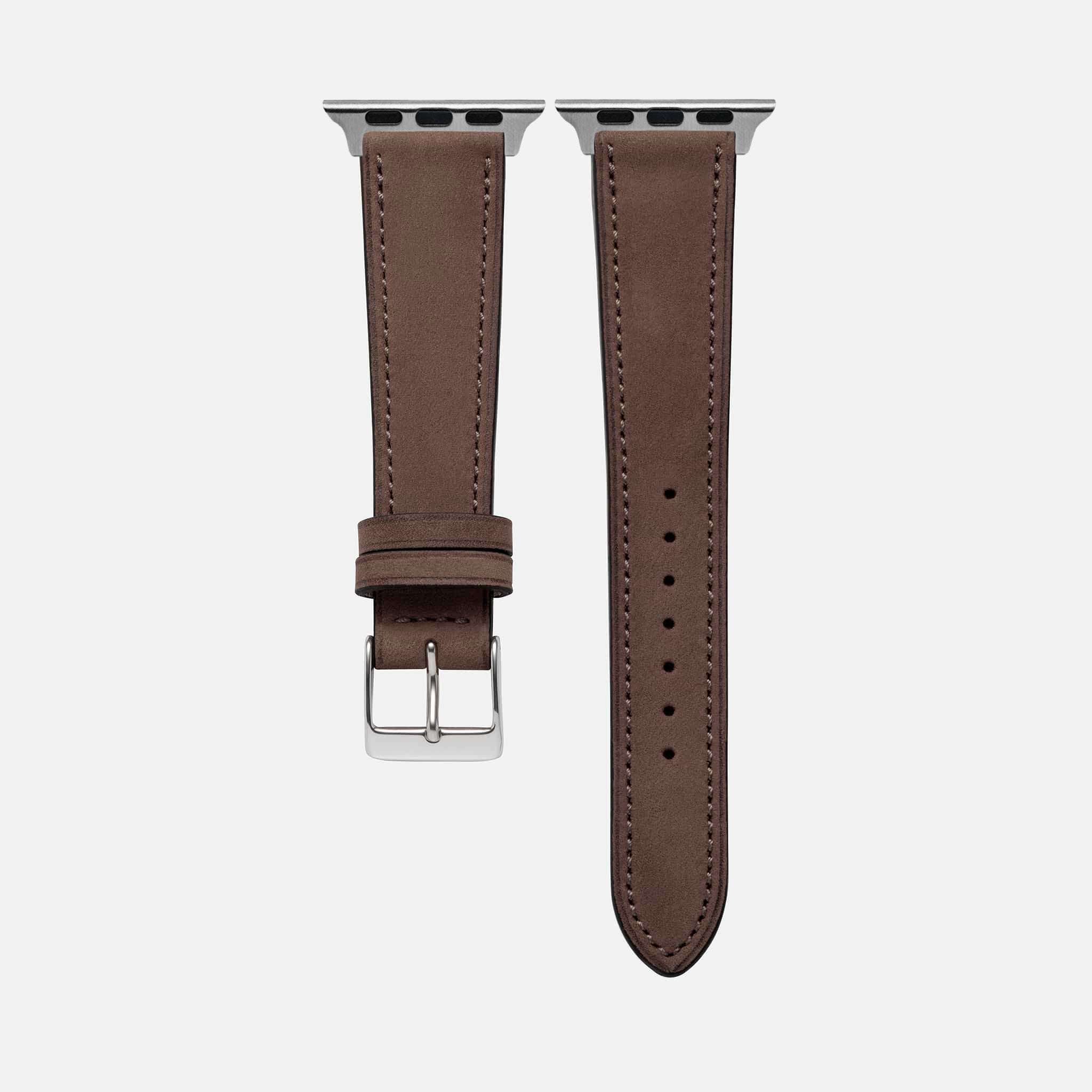 Dunkelbraunes Nubukleder-Armband für Apple Watch – Luxuriöses Lederarmband, Freistelleransicht